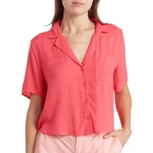 NWT Abound Sustainable Camp Shirt in Pink Ribbon sz Small